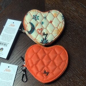 Brand New Lug Heart-Shaped Quilted Coin Pouches In Papaya And Celestial Cream!